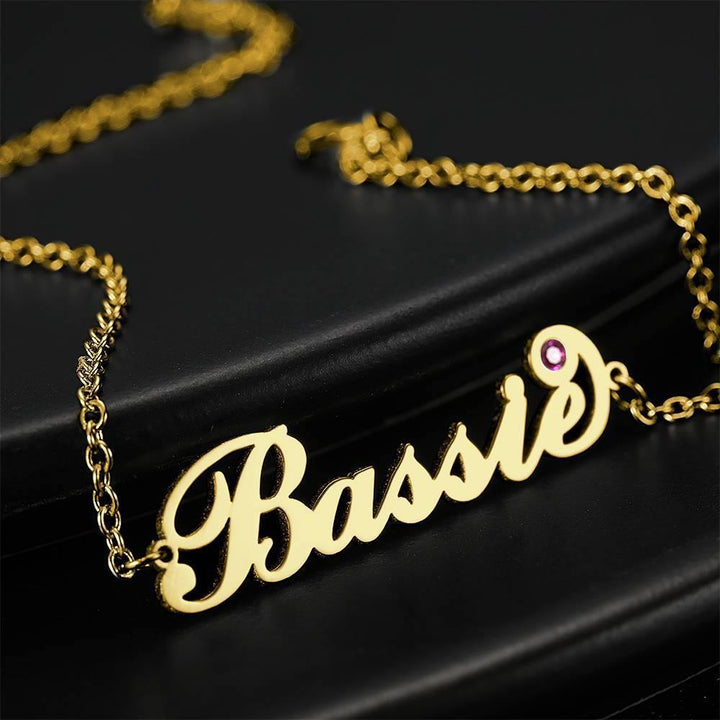 Cissyia.com 14K Gold Plated Personalized Name Bracelet with One Birthstone