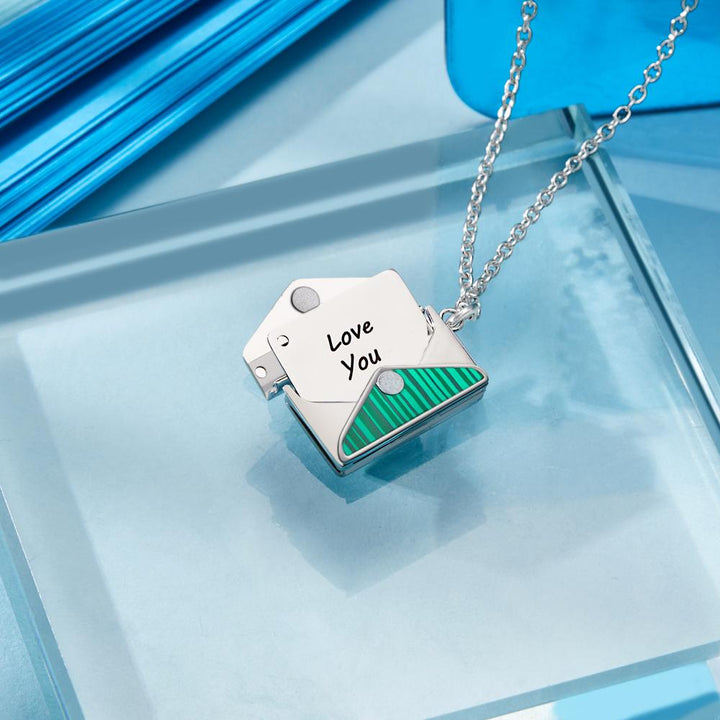 Cissyia.com Green Stripes Personalized Envelope Locket Pendant Engraved Necklace