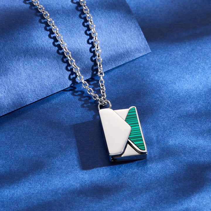 Cissyia.com Green Stripes Personalized Envelope Locket Pendant Engraved Necklace