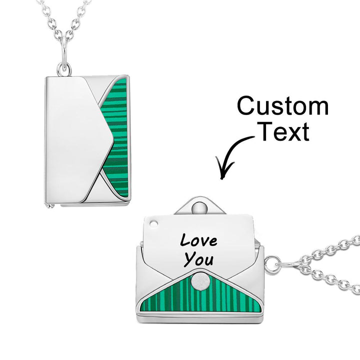 Cissyia.com Green Stripes Personalized Envelope Locket Pendant Engraved Necklace