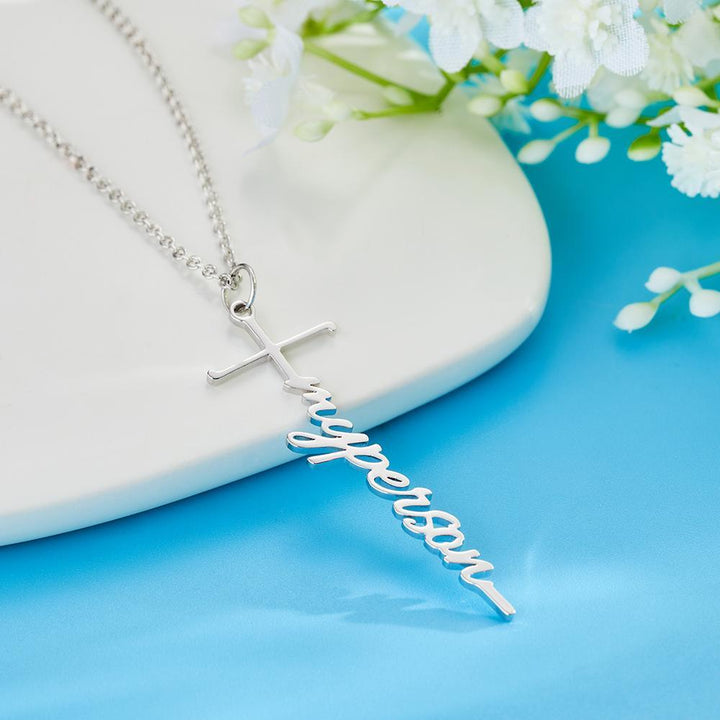 Cissyia.com Custom Engraved Necklace Cross Squiggly Lettering Creative Gifts