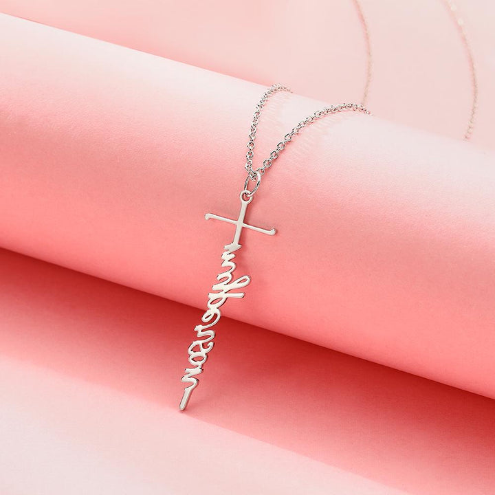 Cissyia.com Custom Engraved Necklace Cross Squiggly Lettering Creative Gifts