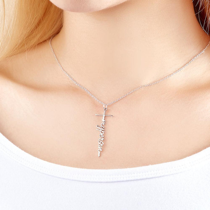 Cissyia.com Custom Engraved Necklace Cross Squiggly Lettering Creative Gifts