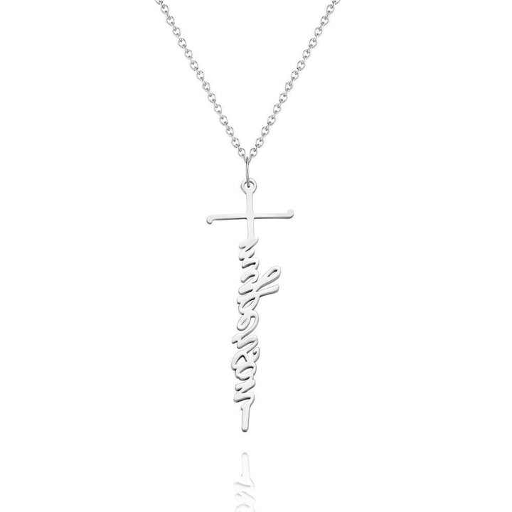 Cissyia.com Custom Engraved Necklace Cross Squiggly Lettering Creative Gifts