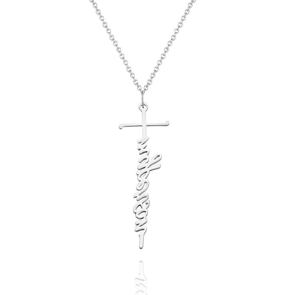 Cissyia.com Custom Engraved Necklace Cross Squiggly Lettering Creative Gifts