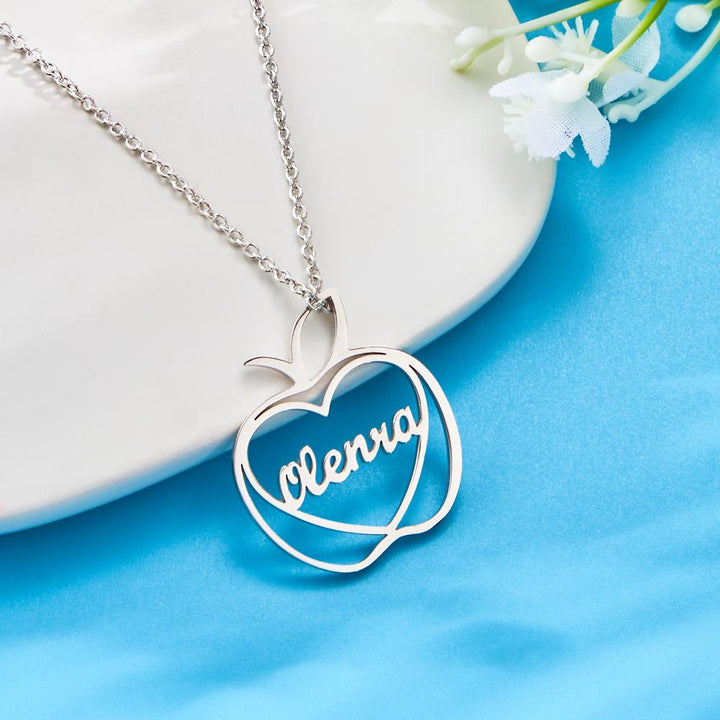 Cissyia.com Custom Engraved Apple Name Necklace Stamped Jewelry with Apple Charm