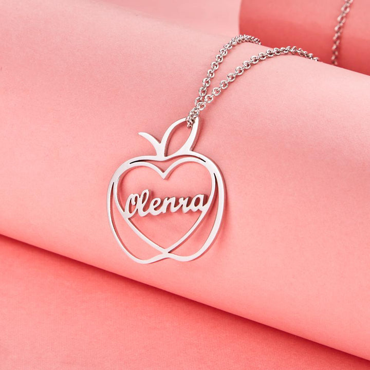 Cissyia.com Custom Engraved Apple Name Necklace Stamped Jewelry with Apple Charm