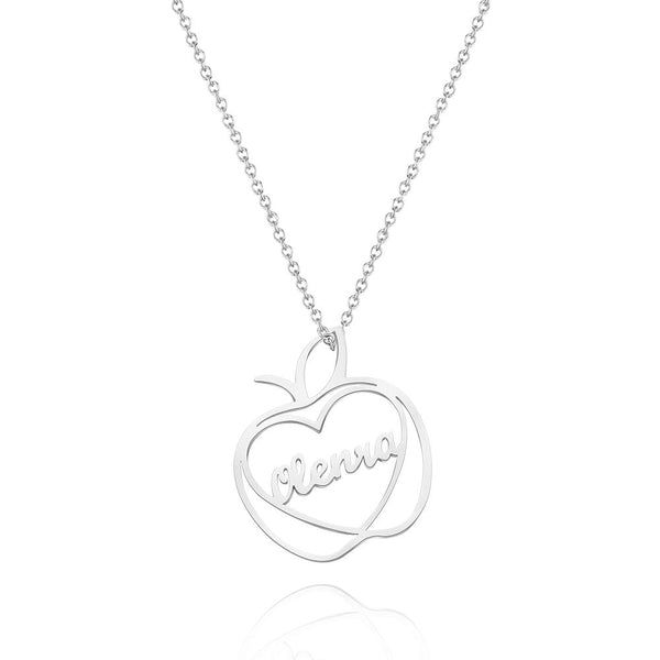 Cissyia.com Custom Engraved Apple Name Necklace Stamped Jewelry with Apple Charm