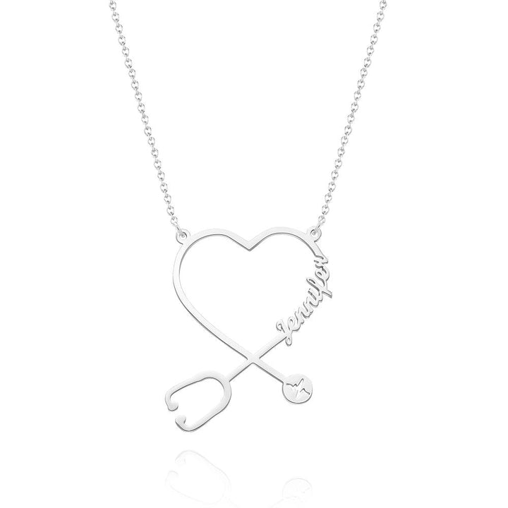 Cissyia.com Rose Gold Plated Heart and Stethoscope Name Cut-Out Name Necklace