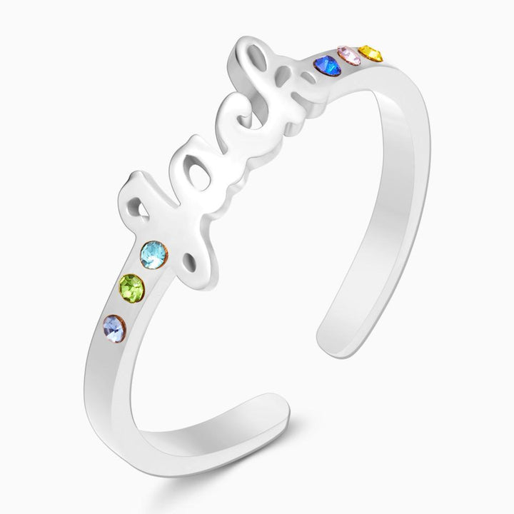 Cissyia.com Personalized Name Ring with Six Birthstones