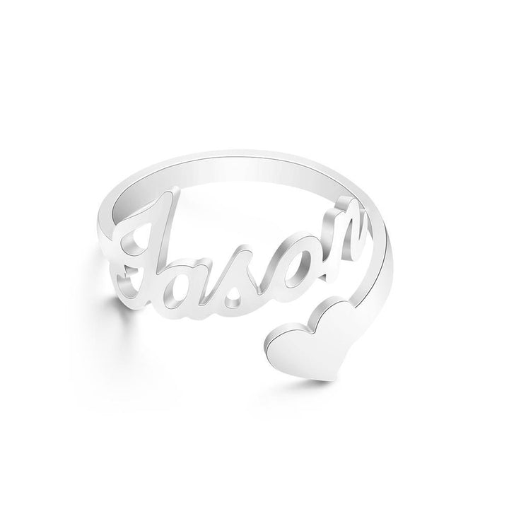 Cissyia.com Personalized Heart Shape and Name Cut-Out Open Cuff Engraved Ring