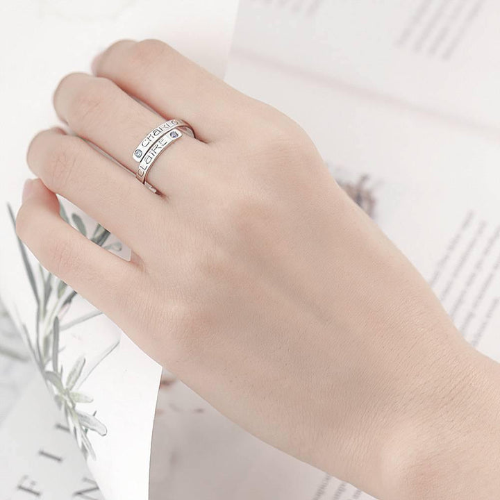 Cissyia.com Platinum Plated Personalized Two Birthstones Engravable Bypass Ring