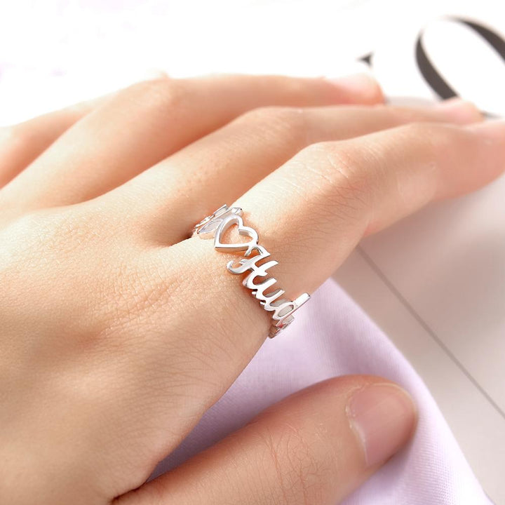 Cissyia.com Personalized Two Hearts and Name Cut-Out Engraved Ring