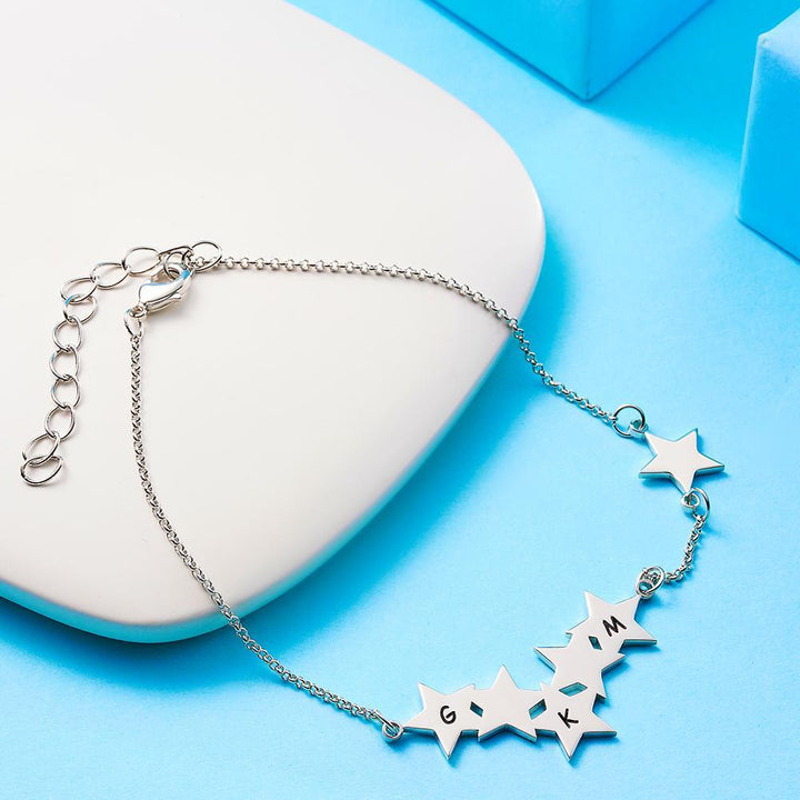 Cissyia.com Personalized Star Cluster Bar and Star Tag Engraved Bracelet