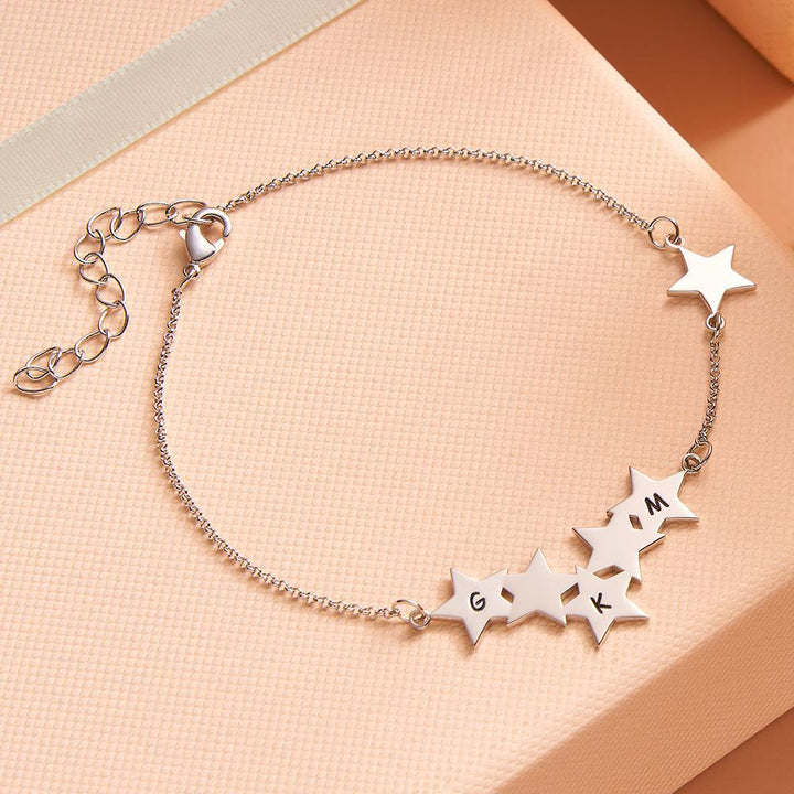 Cissyia.com Personalized Star Cluster Bar and Star Tag Engraved Bracelet