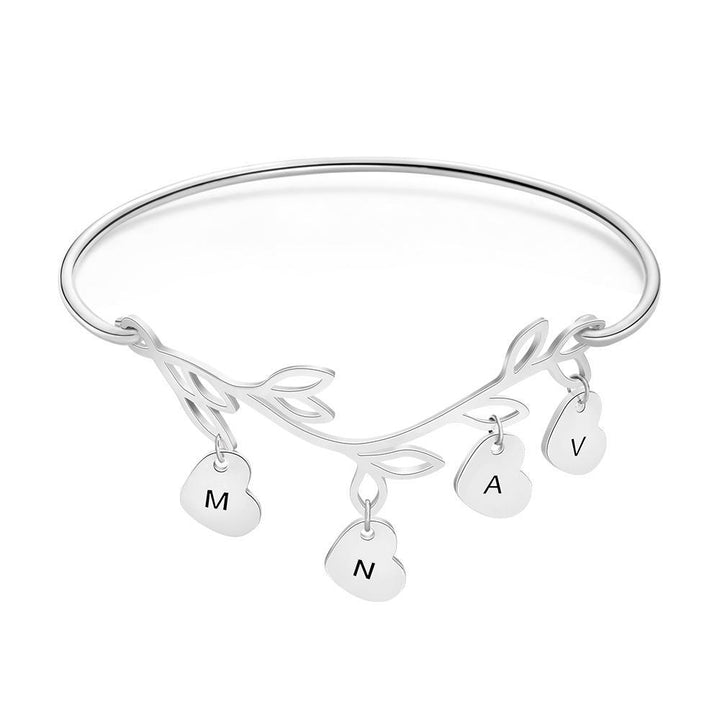 Cissyia.com Personalized Initials Heart Charms and Branch Tag Engraved Bracelet