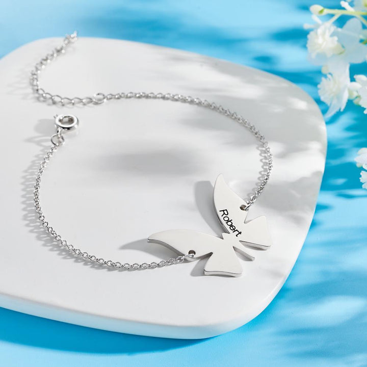 Cissyia.com Personalized Engravable Butterfly Charm Engraved Bracelet