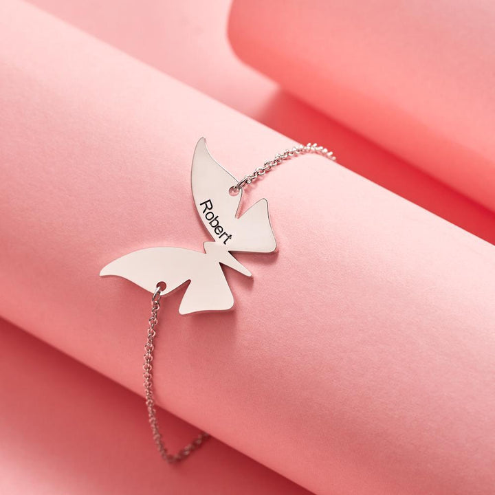 Cissyia.com Personalized Engravable Butterfly Charm Engraved Bracelet