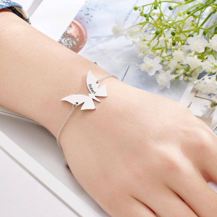 Cissyia.com Personalized Engravable Butterfly Charm Engraved Bracelet
