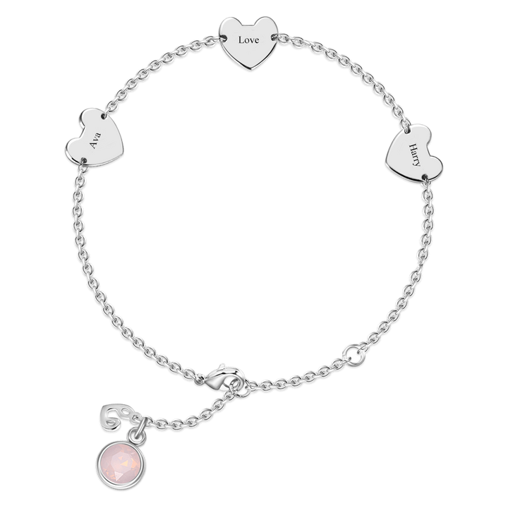 Cissyia.com Three Engravable Heart Tags Bolo Bracelet with One birthstone