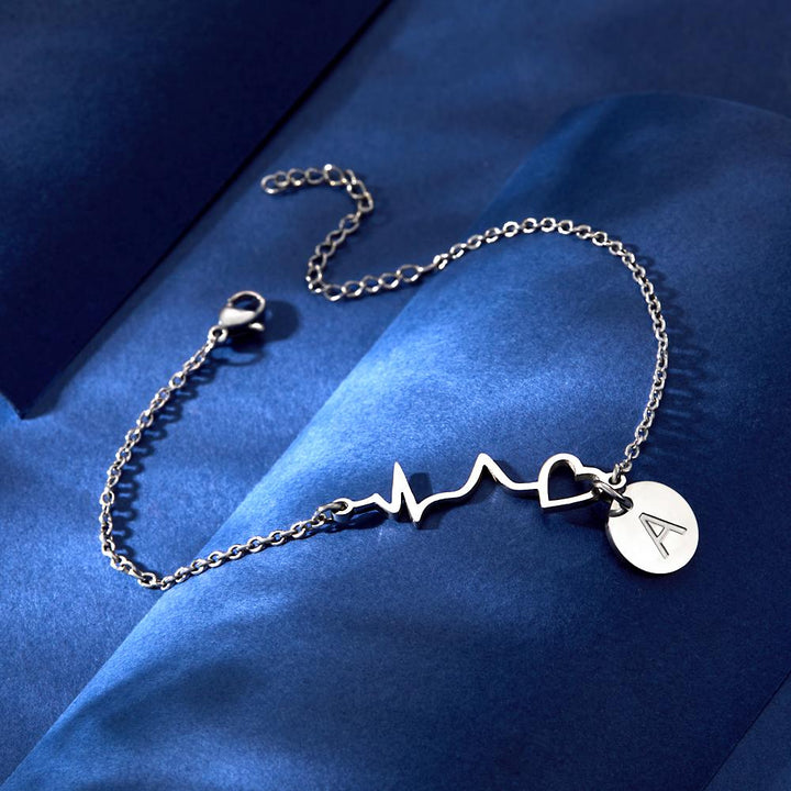 Cissyia.com Personalized Heartbeat and Engravable Round Charm Bracelet