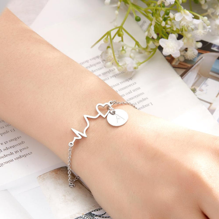 Cissyia.com Personalized Heartbeat and Engravable Round Charm Bracelet