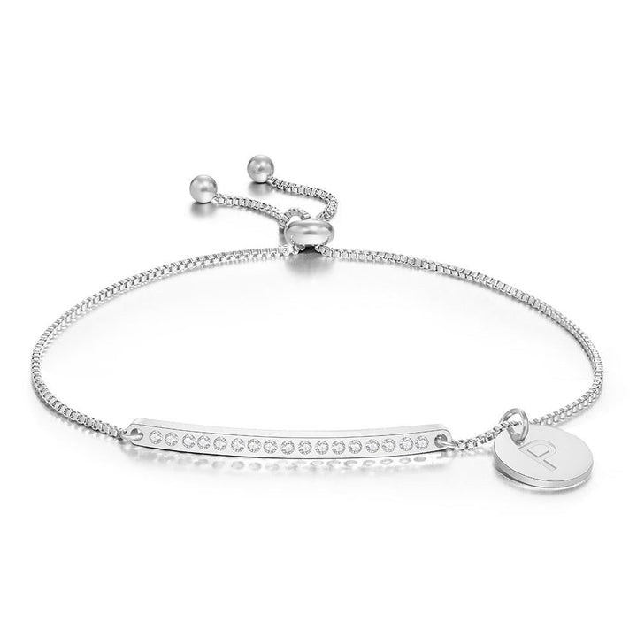 Cissyia.com Personalized Rhinestone Bar and Engravable Round Charm Bolo Engraved Bracelet