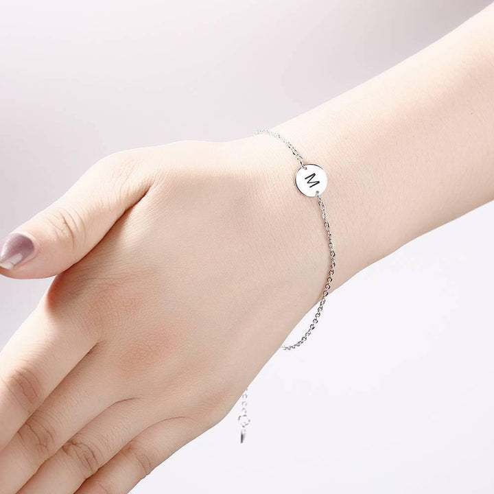 Cissyia.com Personalized Single Initial Circle Disc Engraved Bracelet