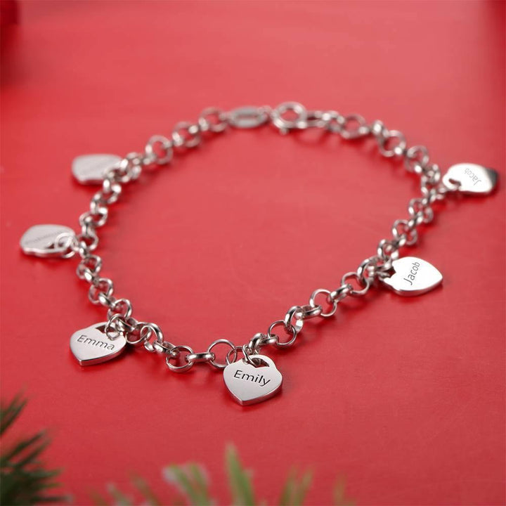 Cissyia.com Engravable Six Heart Charms Bracelet