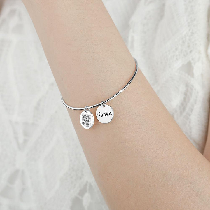 Cissyia.com Silver Plated Personalized Photo Sketch Open Cuff Bracelet with Personalized Disc Charms