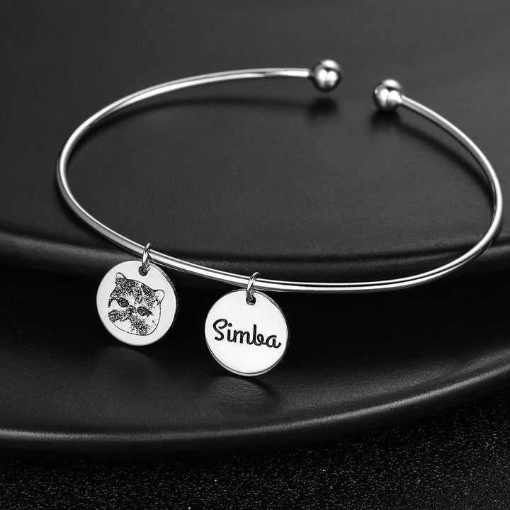 Cissyia.com Silver Plated Personalized Photo Sketch Open Cuff Bracelet with Personalized Disc Charms
