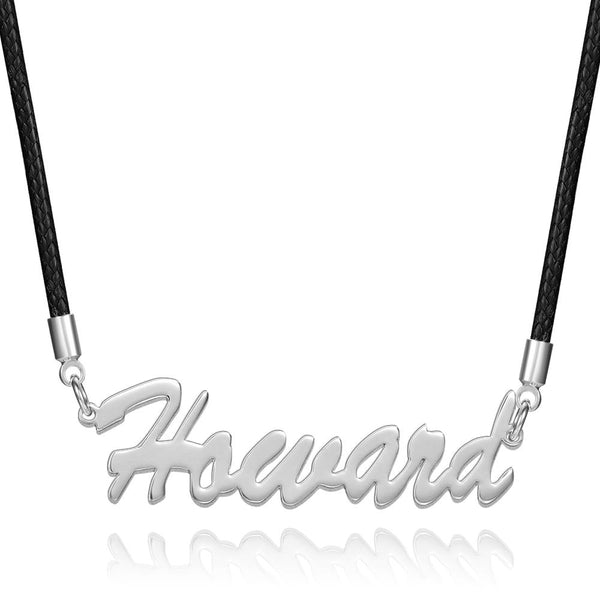 Cissyia.com Men’s Personalized Cut-Out Name Necklace, Leather Chain