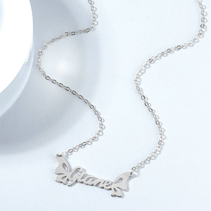 Cissyia.com Rose Gold Plated Personalized Butterfly Name Cut-Out Name Necklace