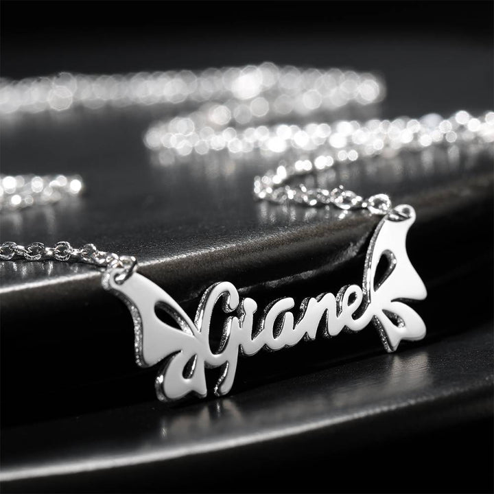 Cissyia.com Rose Gold Plated Personalized Butterfly Name Cut-Out Name Necklace