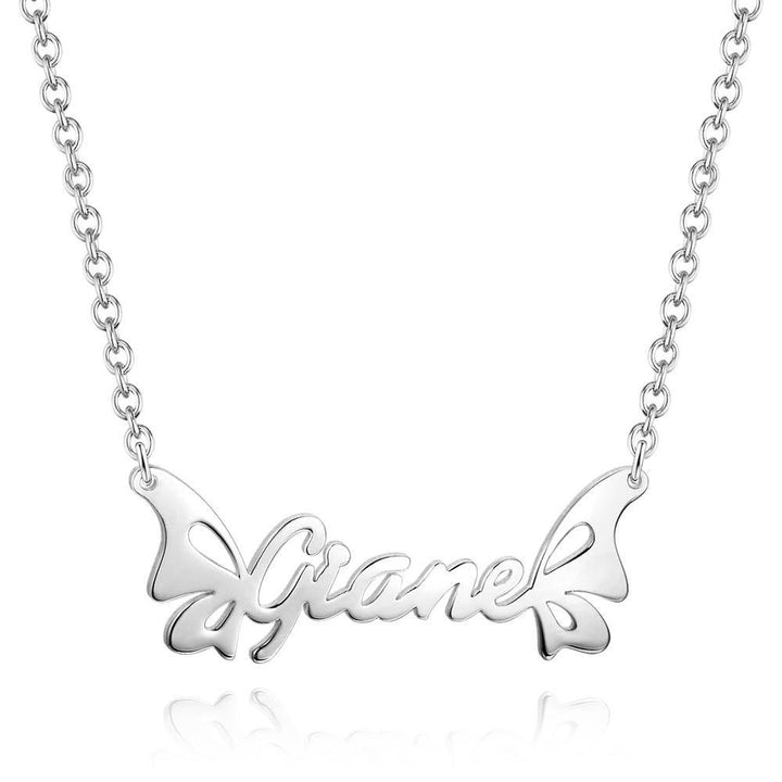 Cissyia.com Rose Gold Plated Personalized Butterfly Name Cut-Out Name Necklace