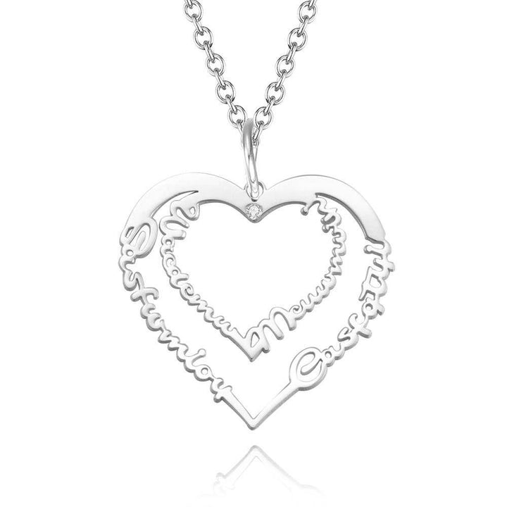 Cissyia.com 14k Gold Plated Personalized Two Heart Four Names Cut-out Necklace with One Birthstone