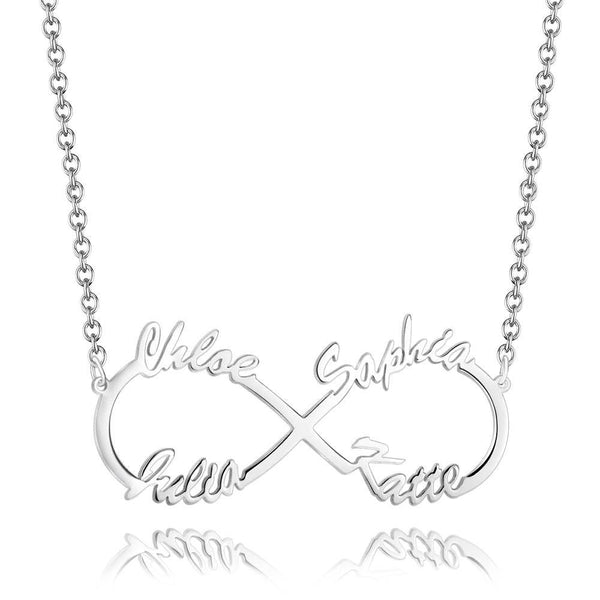 Personalized Infinity Symbol Four Names Cut-Out Name Necklace