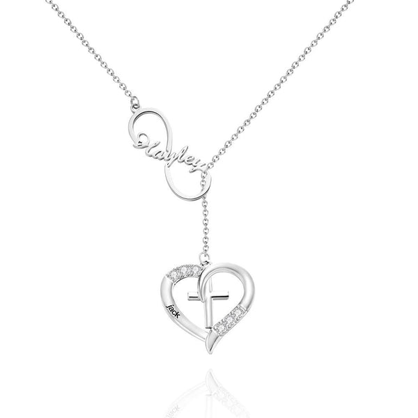 Cissyia.com Gemstones Personalized Infinity Name Cut-Out and Engravable Heart And Cross Toggle Necklace