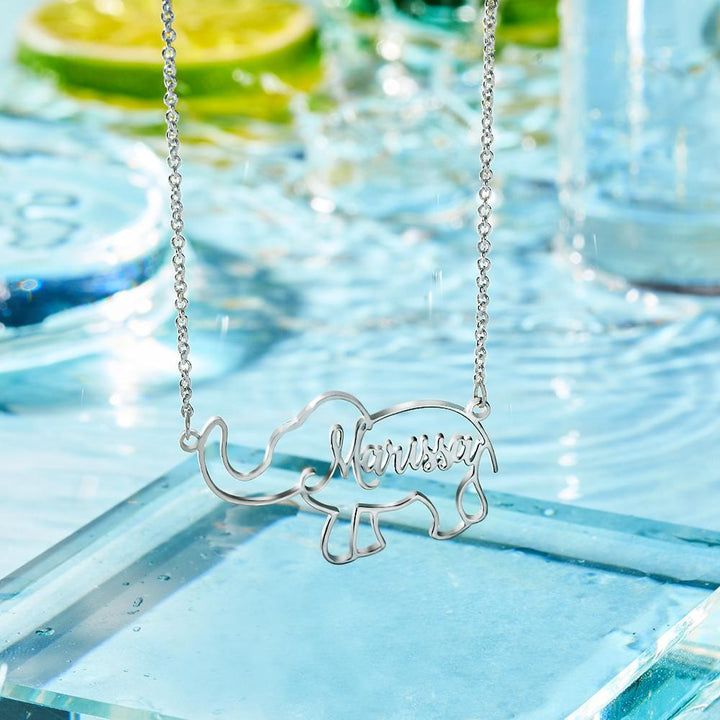 Cissyia.com Personalized Elephant Cut-Out Name Necklace