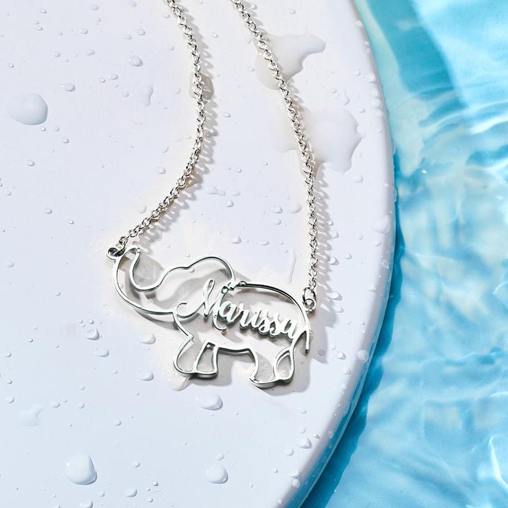 Cissyia.com Personalized Elephant Cut-Out Name Necklace