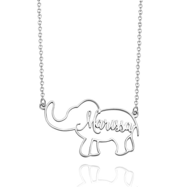 Cissyia.com Personalized Elephant Cut-Out Name Necklace