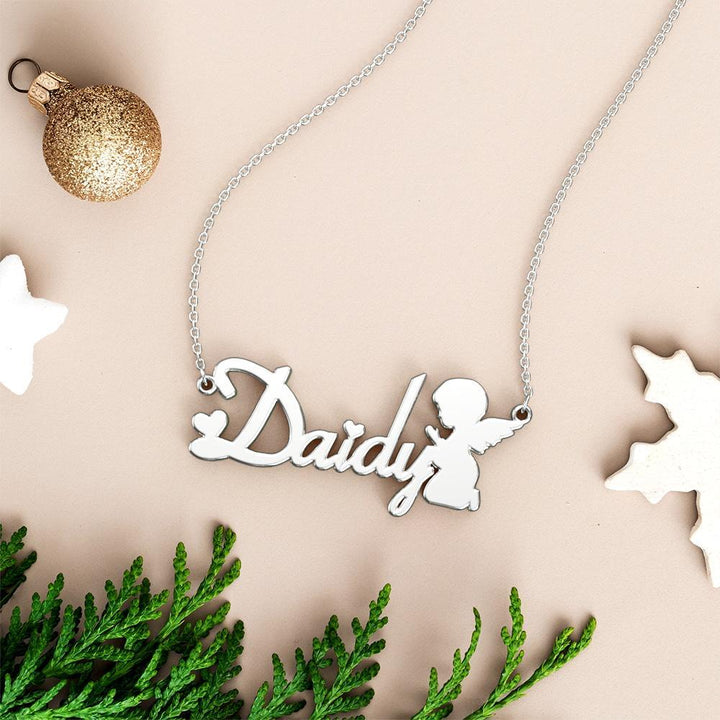 Cissyia.com Personalized Guardian Angel Cut-Out Name Necklace