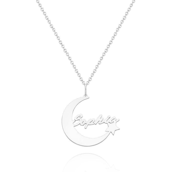 Custom Crescent Moon and Star Name Necklace Personalized Pendant Gift for Her