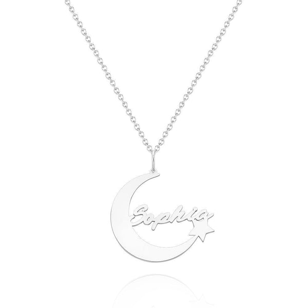Custom Crescent Moon and Star Name Necklace Personalized Pendant Gift for Her