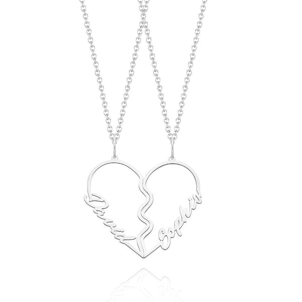 Cissyia.com Custom Heart Couples Name Necklace Personalized Boyfriend Girlfriend Nameplate Pendant