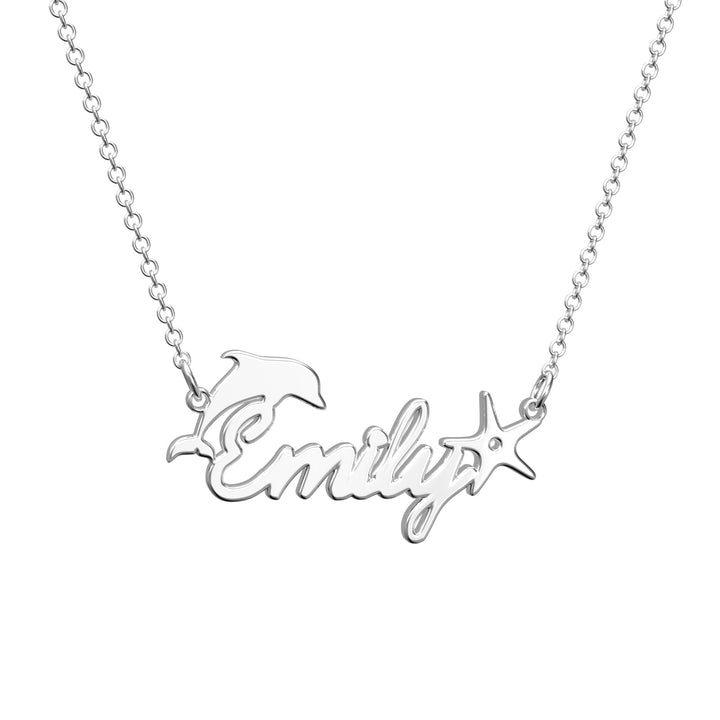 Cissyia.com Personalized Dolphin and Star Name Cut-Out Necklace