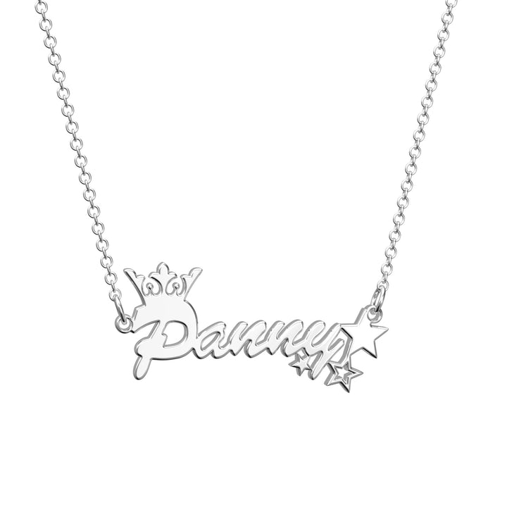 Cissyia.com Custom Name Necklace Crown and Stars Necklace Shining Little Princess
