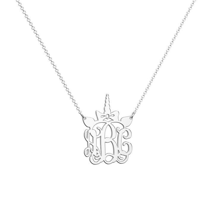 Cissyia.com Rose Gold Plated Personalized Unicorn Horn Three Monograms Pendant Name Necklace