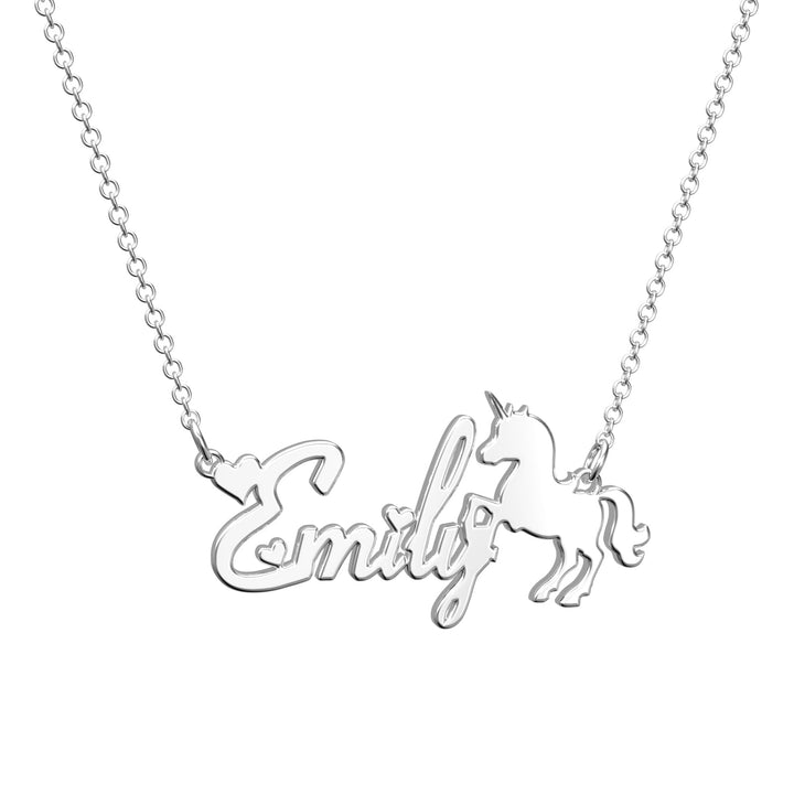 Cissyia.com Rose Gold Plated Personalized Unicorn and Heart Cut-Out Name Necklace