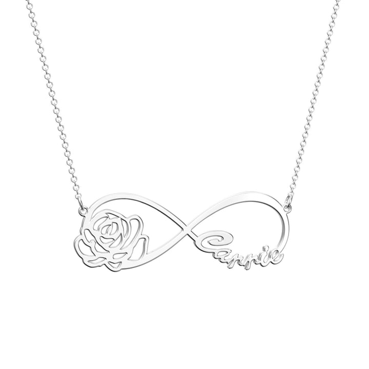 Cissyia.com Rose Gold Plated Personalized Rose and Infinity Cut-Out Name Necklace